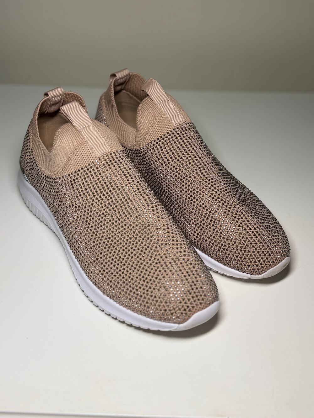 Anne Klein Blush Rhinestone Knit Slip-On Sneakers Women’s Size  8